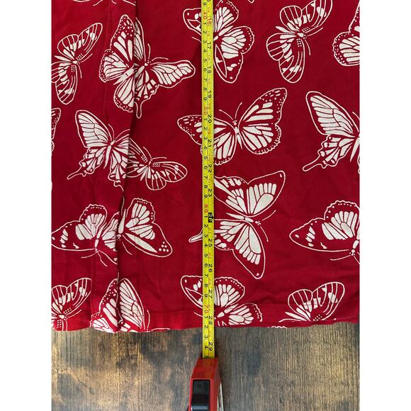 Butterfly Print Tunic Long Sleeve Casual Rayon Blouse Red‎ Bohemian Size XL USA - Picture 7 of 8